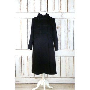 Vintage black long wool winter double breasted overcoat peacoat